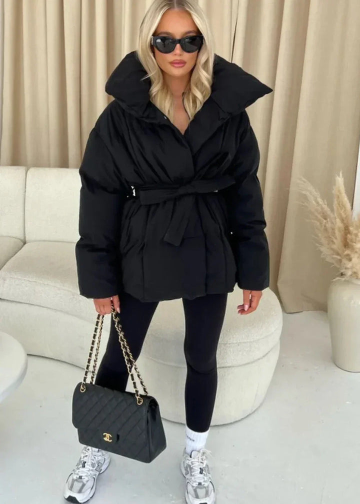| Jacka med Belt för Dam värm Brun Jacka med oversize Krage