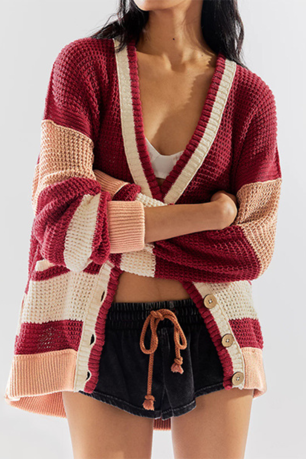 | Jacka oversize Ficka Colorblock Cardigan Pullover