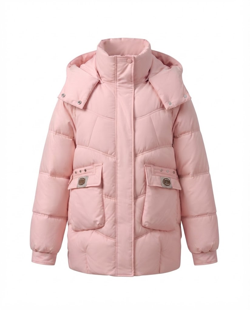 Dam Mid-Length Vadderad Parka med Hög Stå Krage Lock, Stowable Huva, och Stora Cargo Fickor