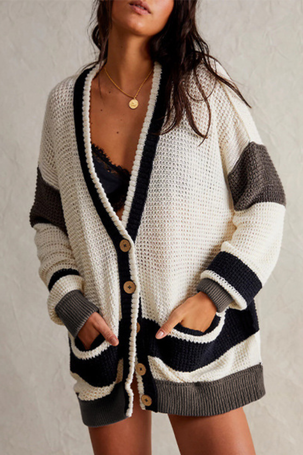 | Jacka oversize Ficka Colorblock Cardigan Pullover