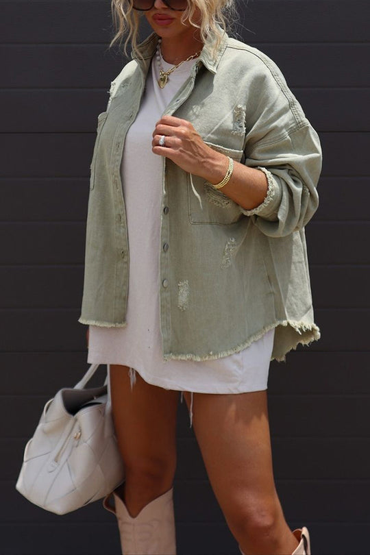 | Revers Lång ärm Ripped denimjacka