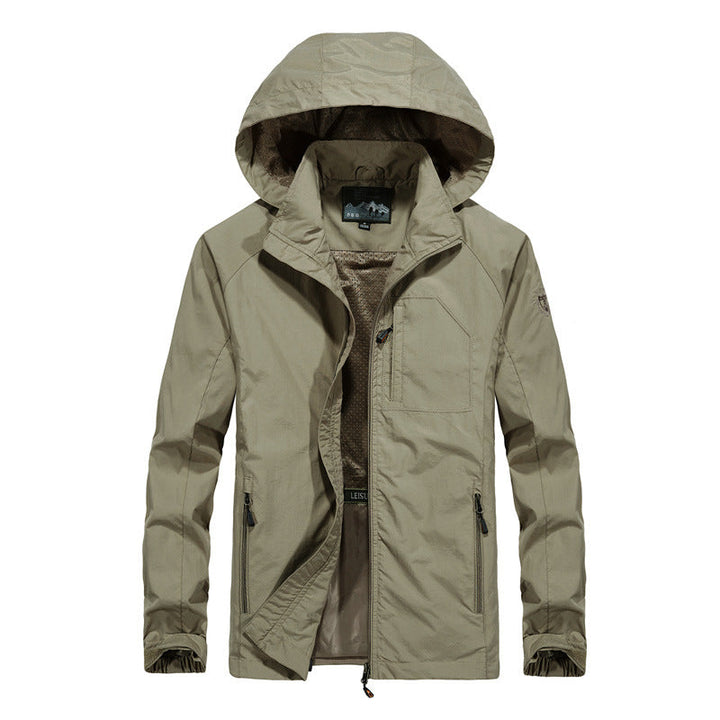 Herr Lätt Softshell Utomhus Jacka med Huva, Andningsbar Mesh Foder och Zippered Bröstficka