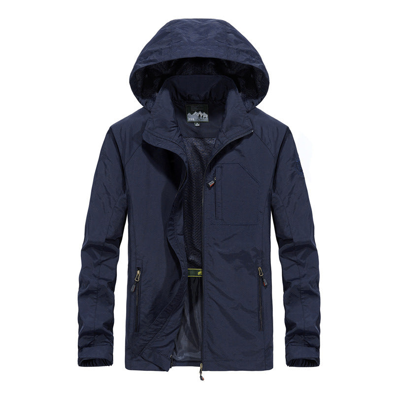 Herr Lätt Softshell Utomhus Jacka med Huva, Andningsbar Mesh Foder och Zippered Bröstficka