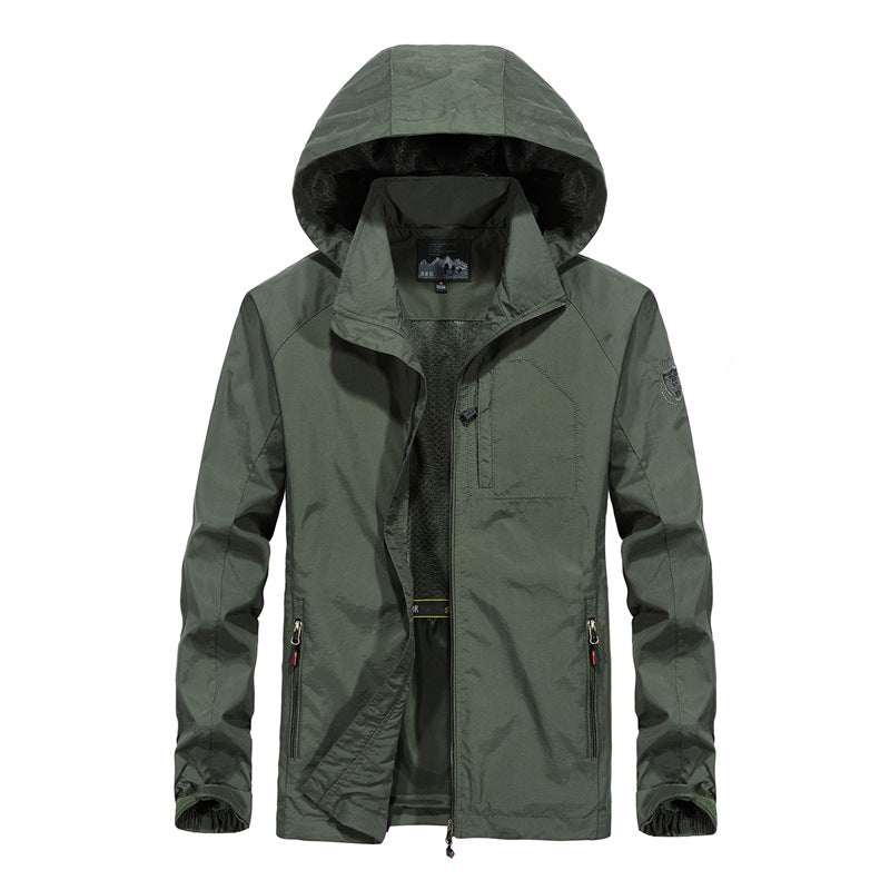 Herr Lätt Softshell Utomhus Jacka med Huva, Andningsbar Mesh Foder och Zippered Bröstficka