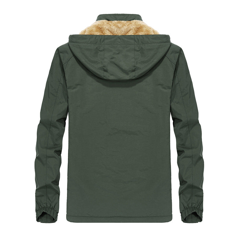 Herr softshell utomhusjacka med teddyfoder, vindtät och huva