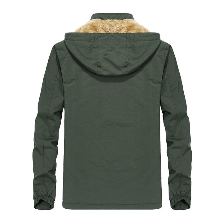 Herr softshell utomhusjacka med teddyfoder, vindtät och huva