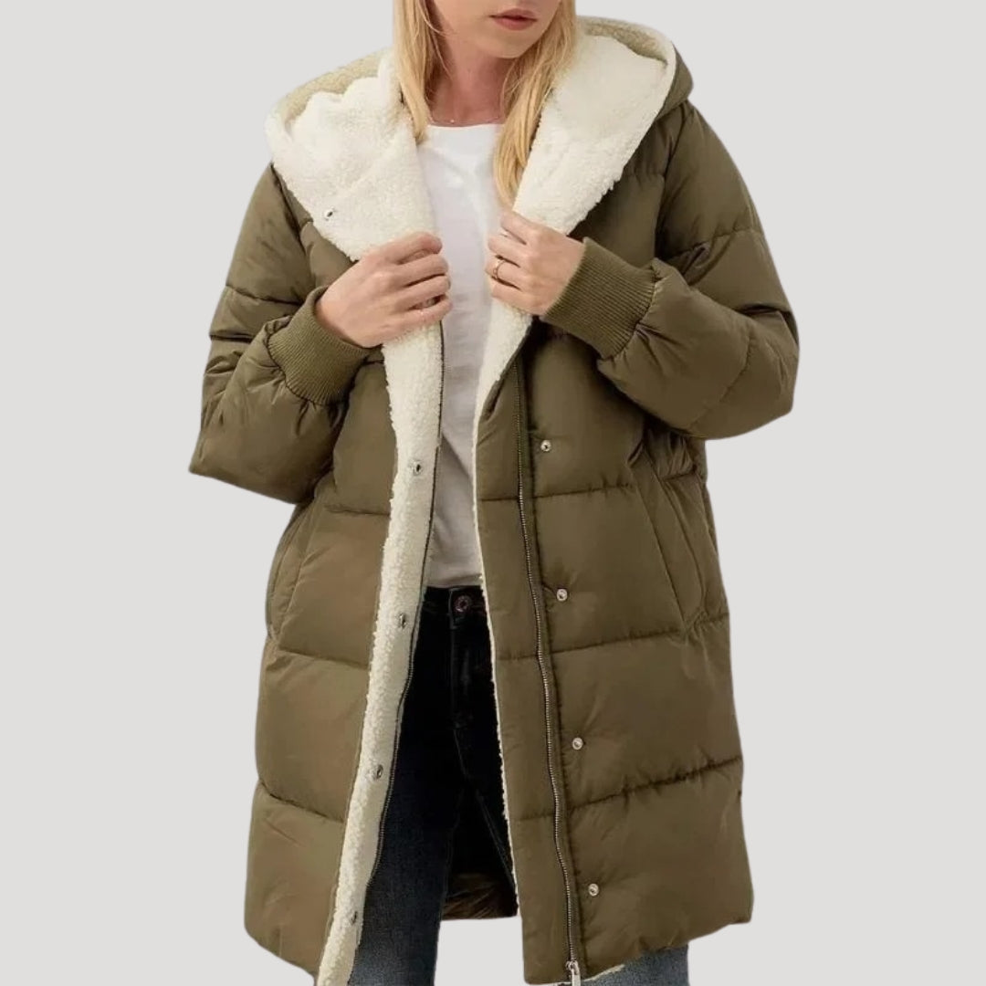 | Dam Lång Puffer Kappa – vinterjacka Lined med Fusk Päls