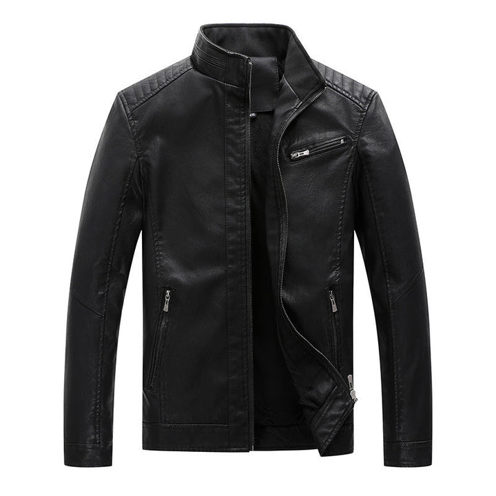 Herr Slim-Fit fuskläder bikerjacka med ståkrage och fickor med dragkedja