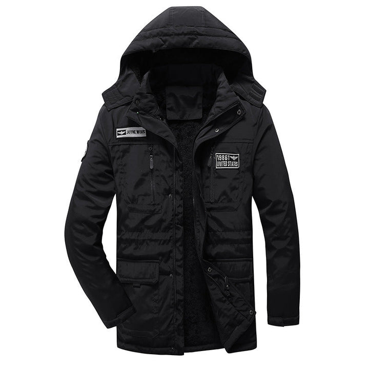Herr isolerad militär parka med huva, termo foder och flerafunktionell fickor