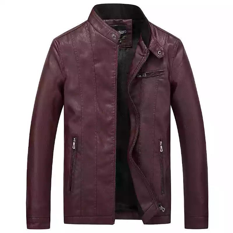 Herr modern Slim-Fit läderlook Blouson med ståkrage och Bröst Dragkedja Ficka
