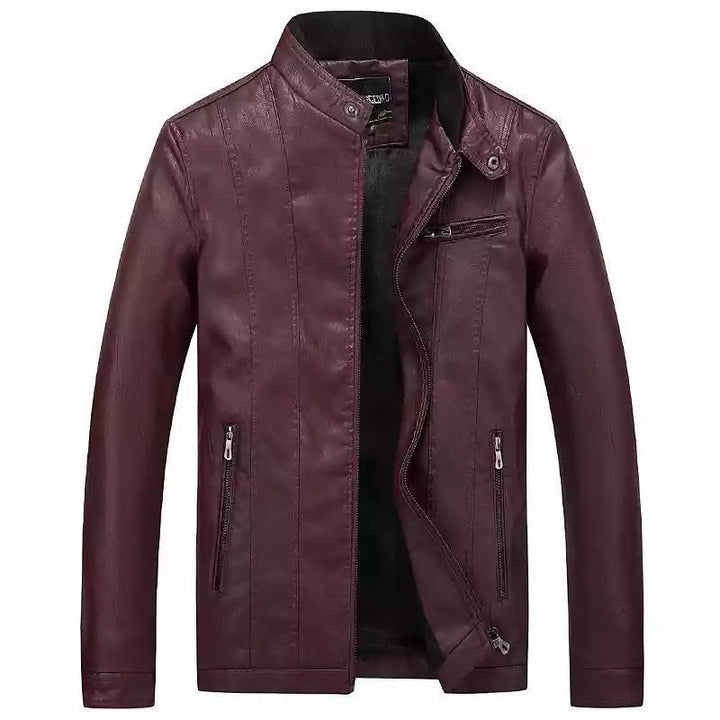 Herr modern Slim-Fit läderlook Blouson med ståkrage och Bröst Dragkedja Ficka