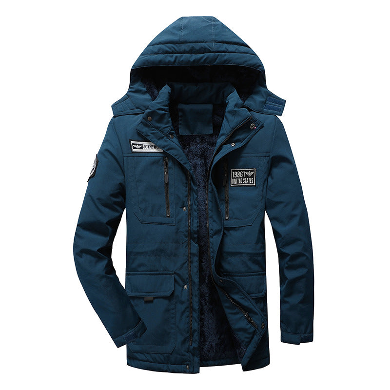 Herr isolerad militär parka med huva, termo foder och flerafunktionell fickor