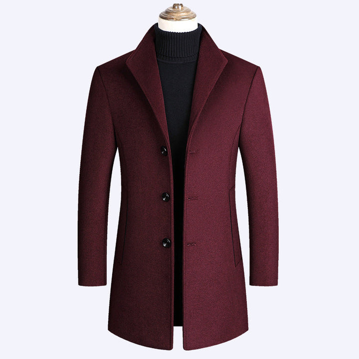 Herr Modern Tailored Ull Blandning Overcoat med Smal Siluett och Three-Button Fram