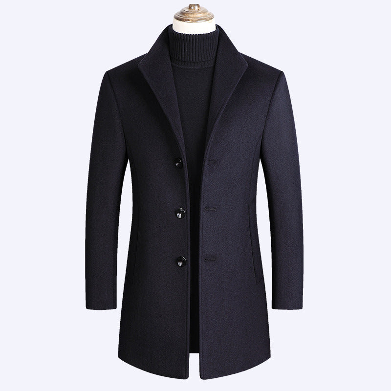 Herr Modern Tailored Ull Blandning Overcoat med Smal Siluett och Three-Button Fram