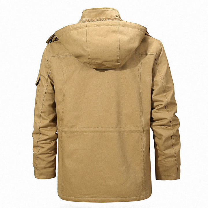 Herr field parka med teddyfoder, justerbar huva och funktion fickor
