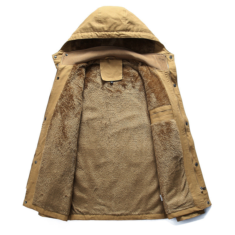 Herr field parka med teddyfoder, justerbar huva och funktion fickor