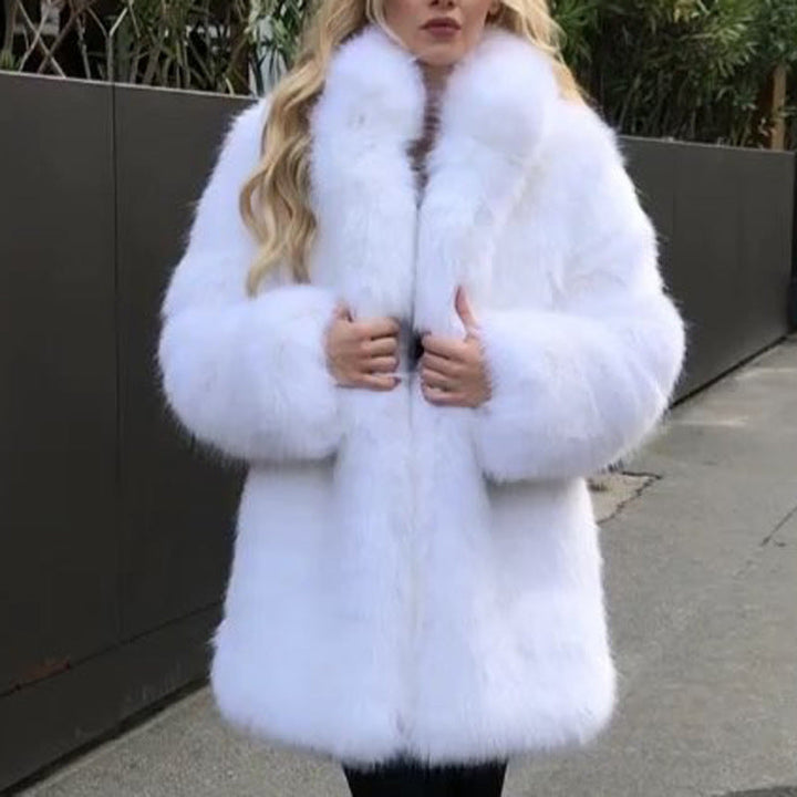 Dam Luxurious Konstpäls Kappa med Voluminous Ärmar