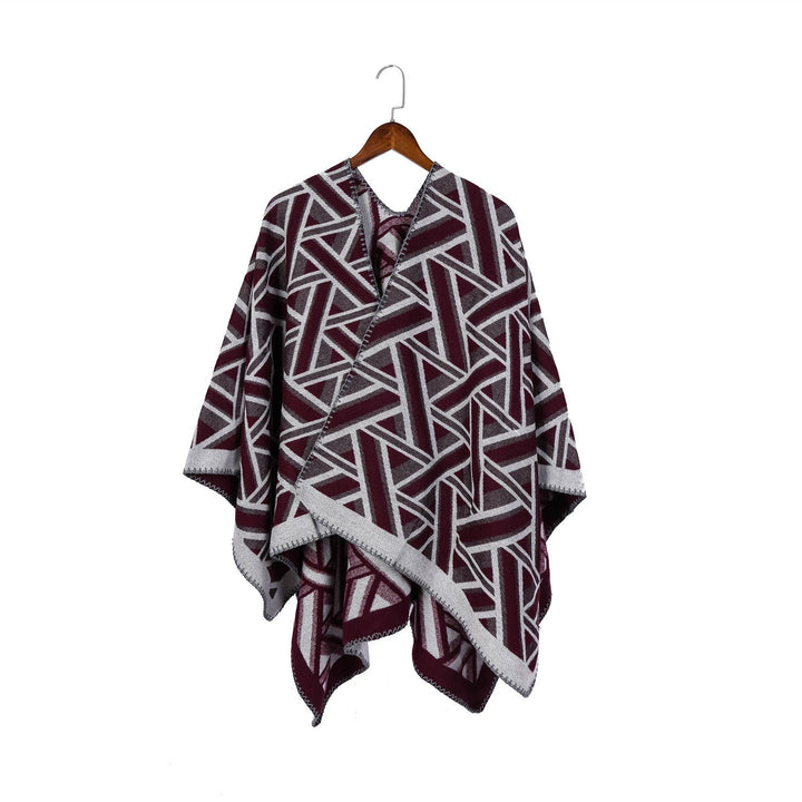 Dam Oversize Ruana med geometric jacquard och decorative seam
