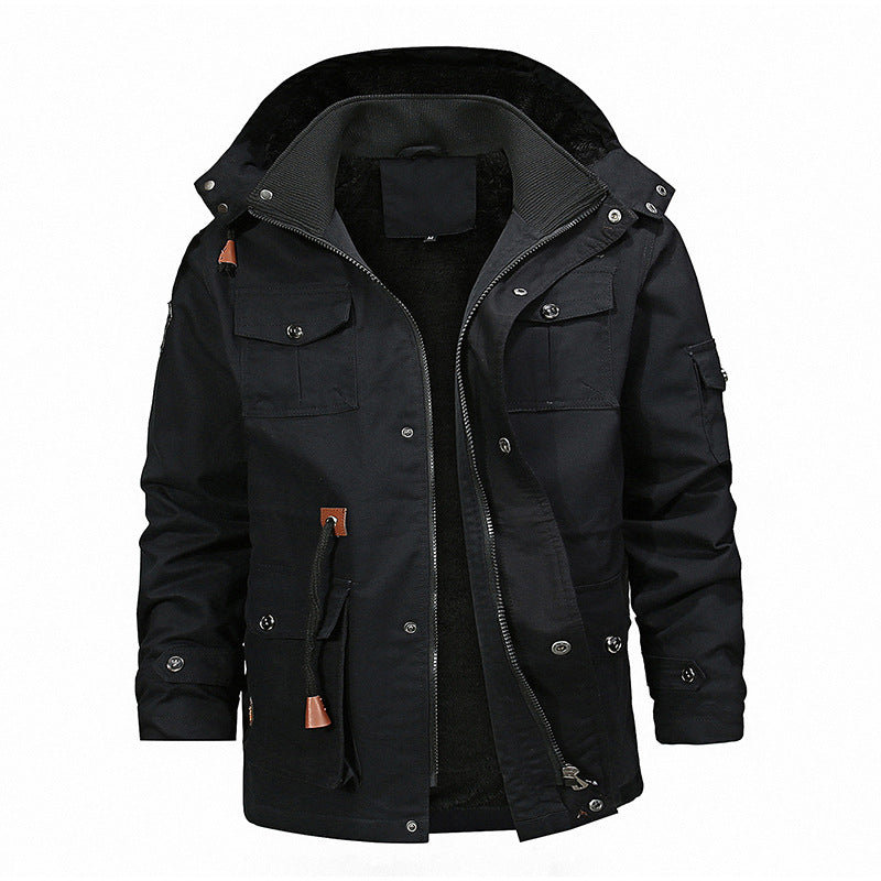 Herr field parka med teddyfoder, justerbar huva och funktion fickor