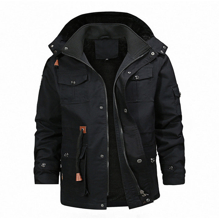 Herr field parka med teddyfoder, justerbar huva och funktion fickor