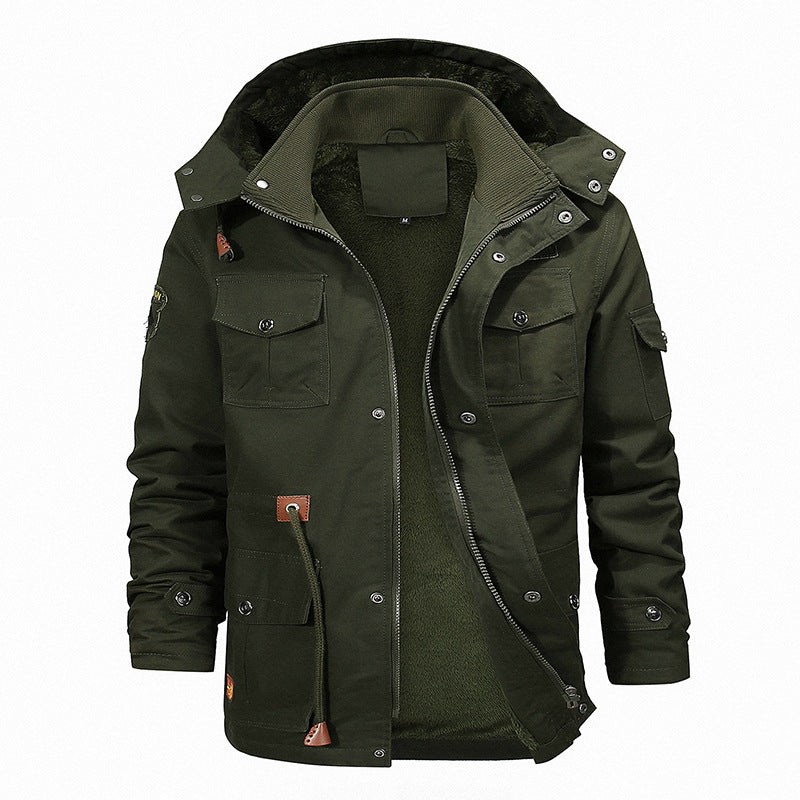 Herr field parka med teddyfoder, justerbar huva och funktion fickor