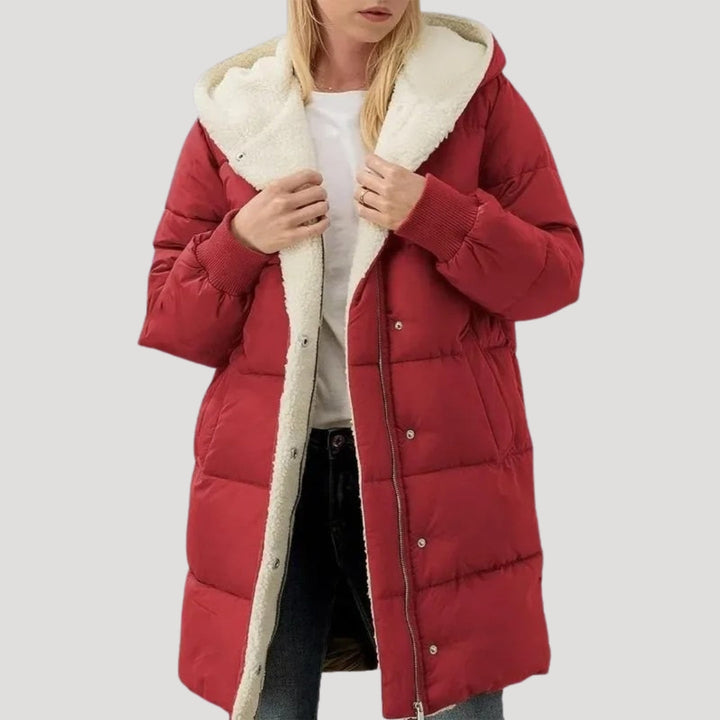 | Dam Lång Puffer Kappa – vinterjacka Lined med Fusk Päls
