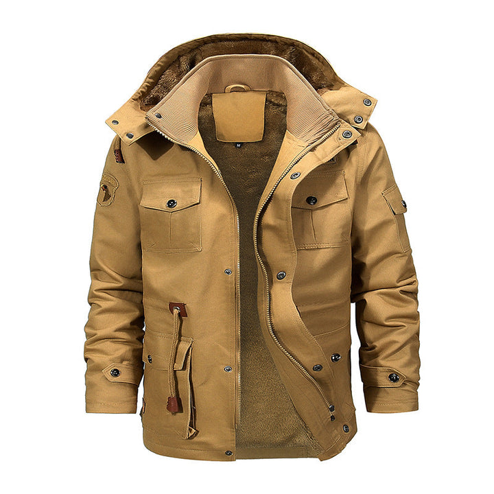 Herr field parka med teddyfoder, justerbar huva och funktion fickor