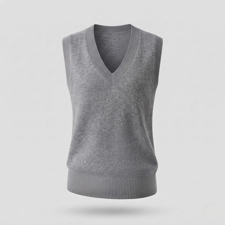 Dam ärmlös Mohair-stil lång Waistcoat med Deep V-ringning och mjuk Drape