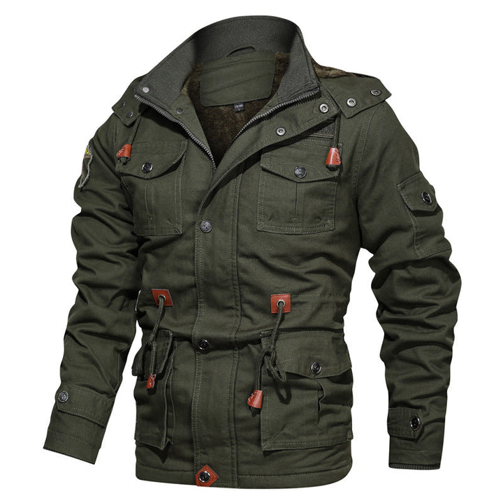 Herr Military-Inspired Canvas Parka med Teddy Fleecefoder och Justerbar Midja Dragsko