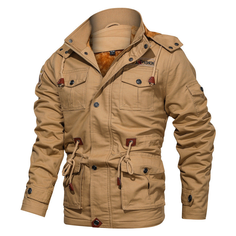 Herr Military-Inspired Canvas Parka med Teddy Fleecefoder och Justerbar Midja Dragsko