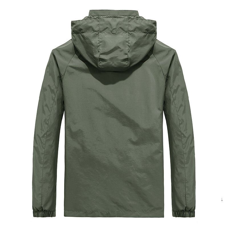 Herr Lätt Softshell Utomhus Jacka med Huva, Andningsbar Mesh Foder och Zippered Bröstficka