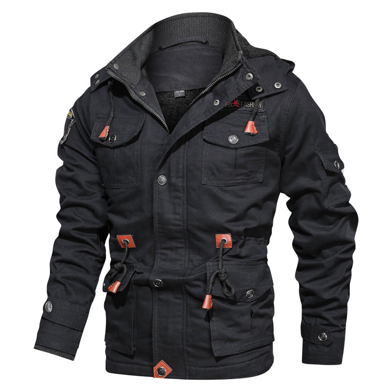 Herr Military-Inspired Canvas Parka med Teddy Fleecefoder och Justerbar Midja Dragsko