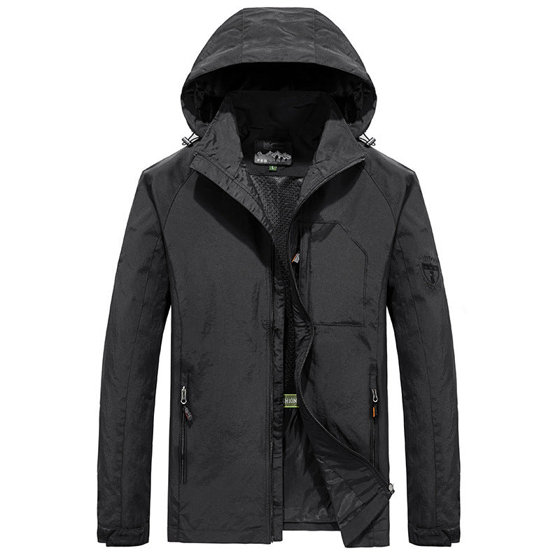 Herr Lätt Softshell Utomhus Jacka med Huva, Andningsbar Mesh Foder och Zippered Bröstficka