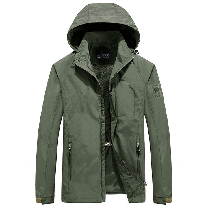 Herr Lätt Softshell Utomhus Jacka med Huva, Andningsbar Mesh Foder och Zippered Bröstficka
