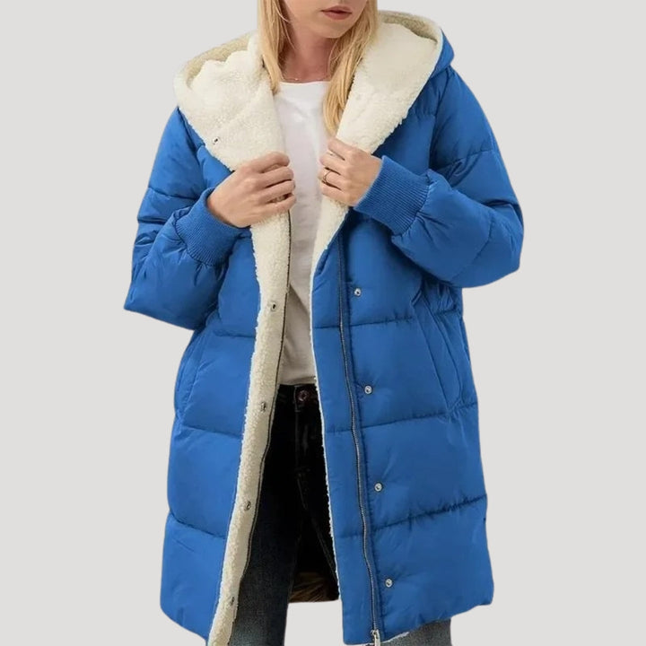 | Dam Lång Puffer Kappa – vinterjacka Lined med Fusk Päls