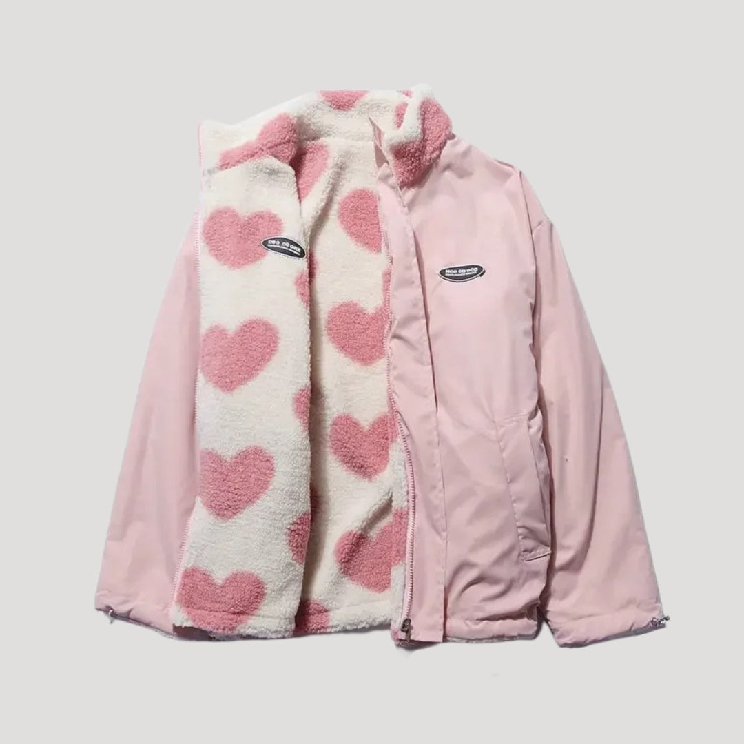 | Dam vändbar fleece jacka med heart motif
