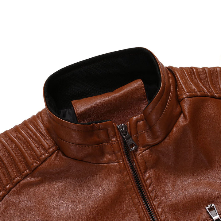 Herr Tailored Moto Jacka Tillverkad av Mjuk Läder Look med Ergonomic Axel Padding och Dold Dragkedjor