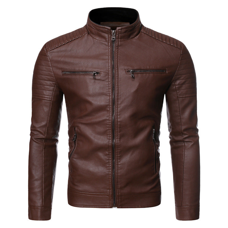 Herr Tailored Moto Jacka Tillverkad av Mjuk Läder Look med Ergonomic Axel Padding och Dold Dragkedjor
