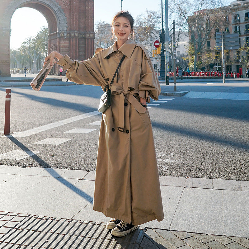 Dam oversized trenchcoat med Balloon ärmar, Double-Breasted knäppning och midjebälte