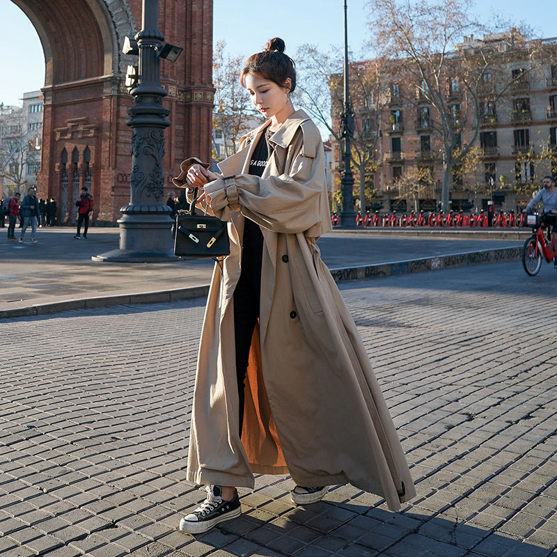 Dam oversized trenchcoat med Balloon ärmar, Double-Breasted knäppning och midjebälte
