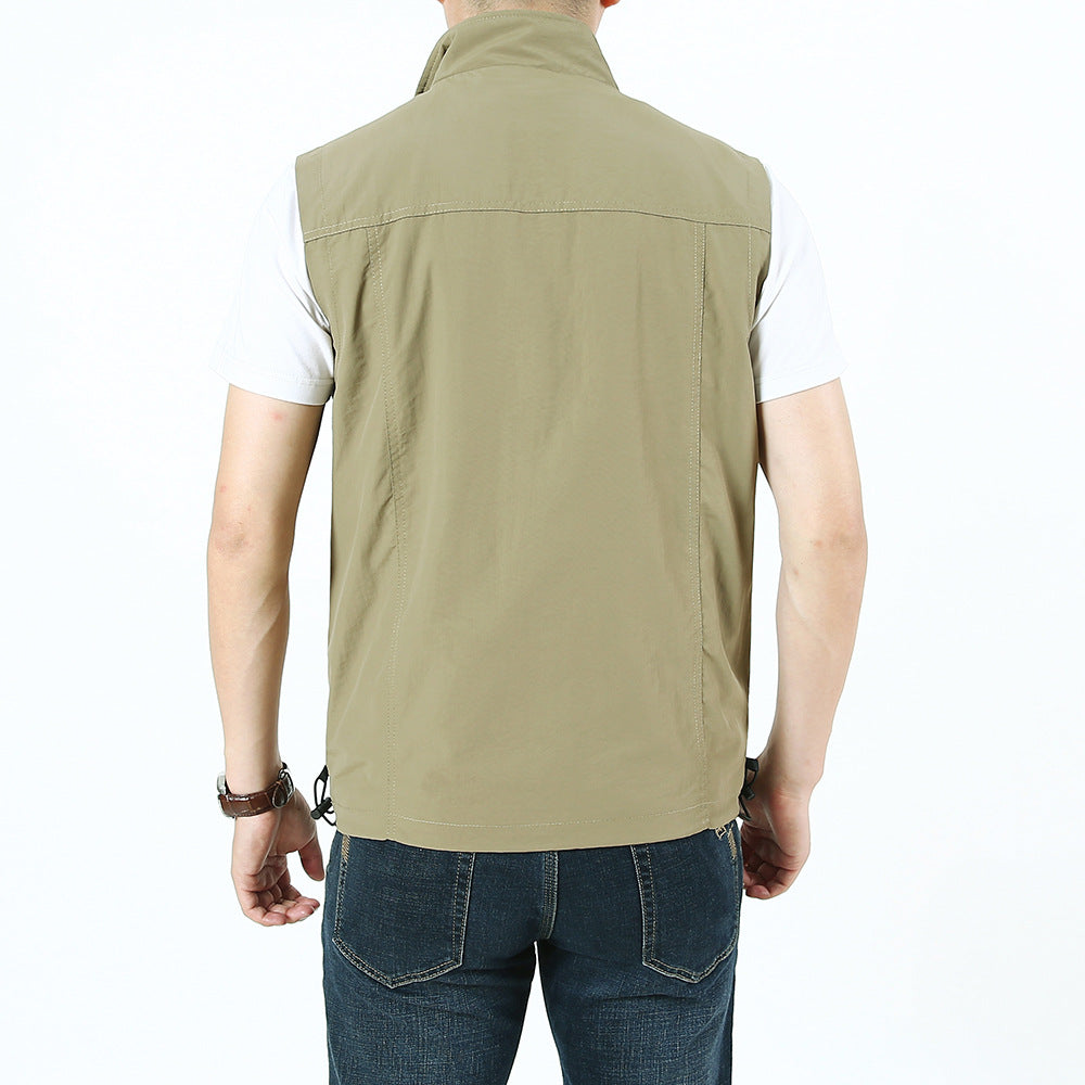 Herr Lätt Utility Utomhus Väst med Stående Krage, Hel Dragkedja och Multi-Function Fickor