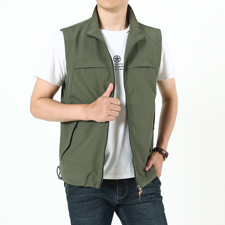 Herr Lätt Utility Utomhus Väst med Stående Krage, Hel Dragkedja och Multi-Function Fickor