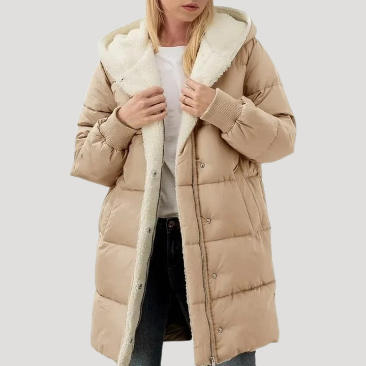 | Dam Lång Puffer Kappa – vinterjacka Lined med Fusk Päls