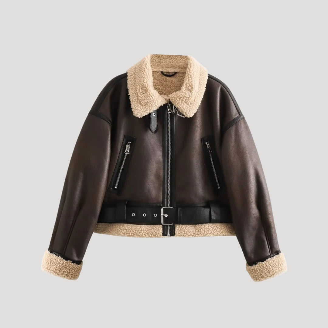 | Dam Aviator Jacka Tillverkad av fuskläder med Shearling vinter Kappa