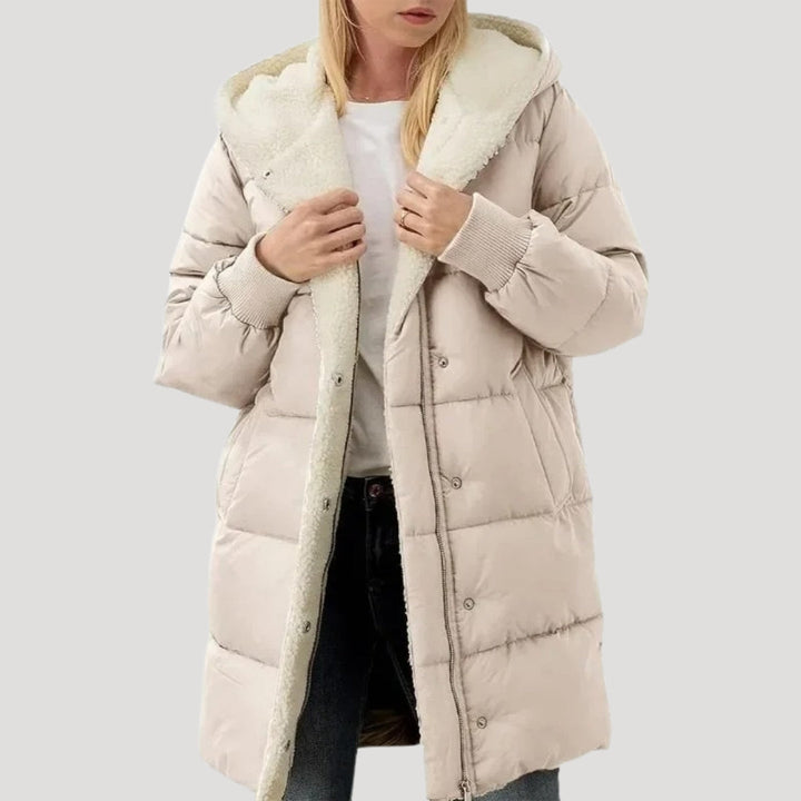 | Dam Lång Puffer Kappa – vinterjacka Lined med Fusk Päls