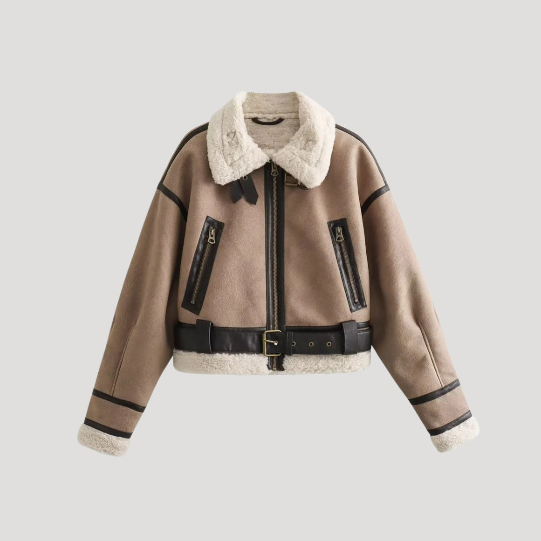 | Dam Aviator Jacka Tillverkad av fuskläder med Shearling vinter Kappa