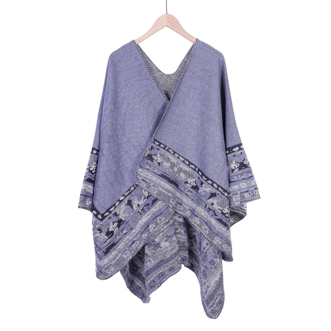 Dam mjuk-Falling Oversize Ruana i Cloak stil med Ornamental Border
