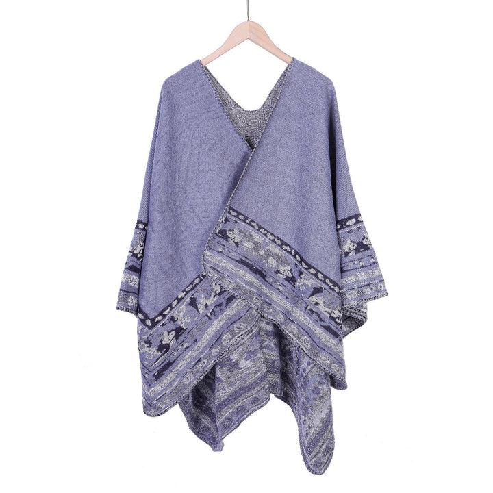 Dam mjuk-Falling Oversize Ruana i Cloak stil med Ornamental Border