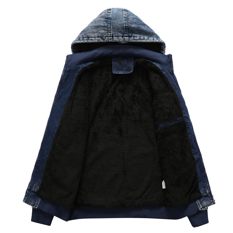 Herr Funktion denimjacka med huva och Värmande teddyfoder