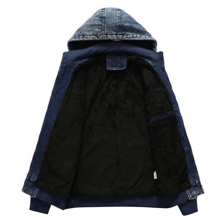 Herr Funktion denimjacka med huva och Värmande teddyfoder